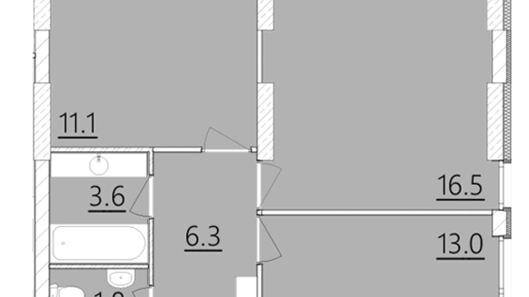 Планировка 2-комнатной квартиры в ЖК Дом на Янгеля 53.5 м², фото 241064