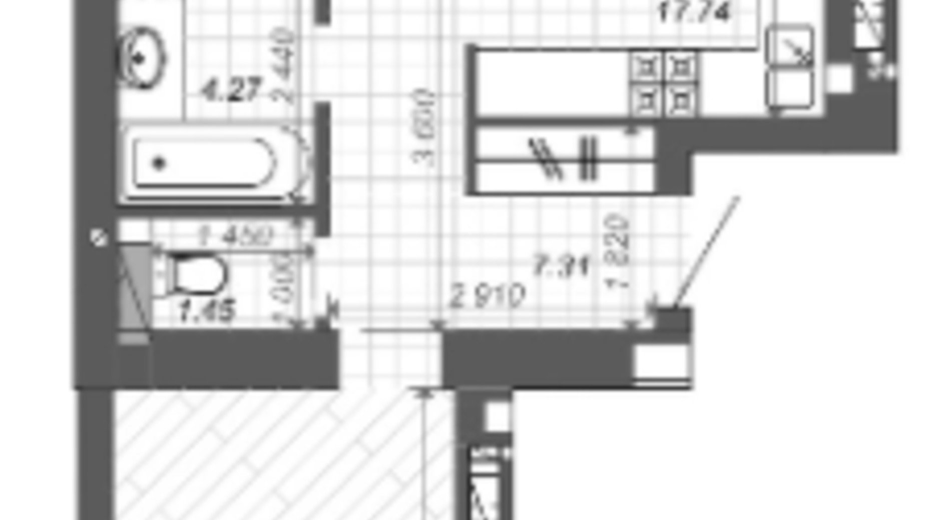 Планування 2-кімнатної квартири в ЖК Нові Метри Center 60 м², фото 241092