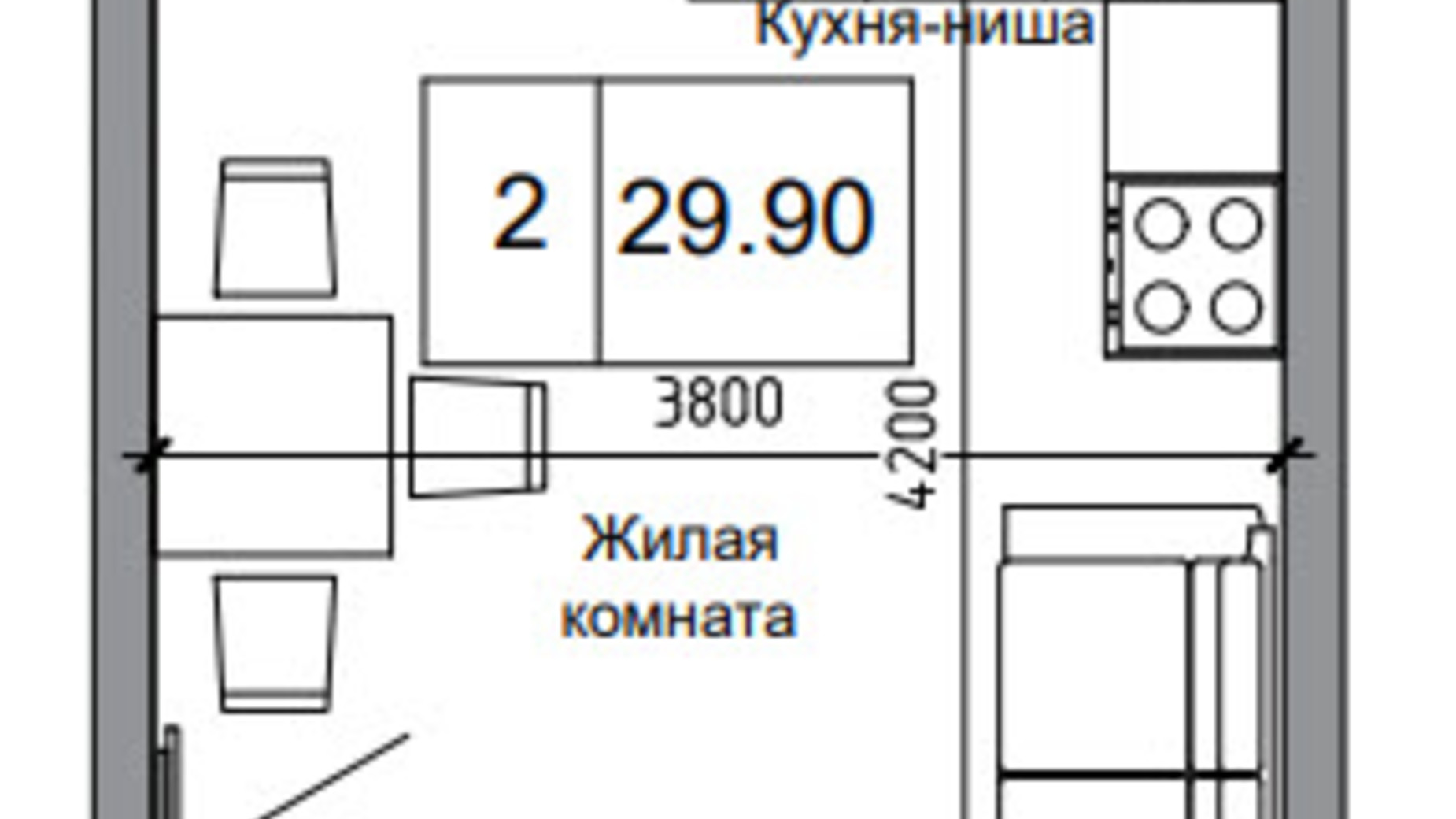 Планування 1-кімнатної квартири в ЖК Artville 29.9 м², фото 241420