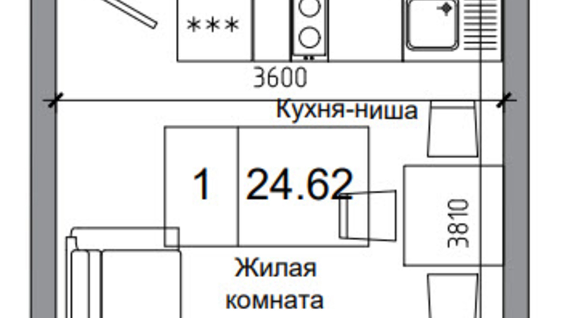 Планировка смарт квартиры в ЖК Artville 24.62 м², фото 241422