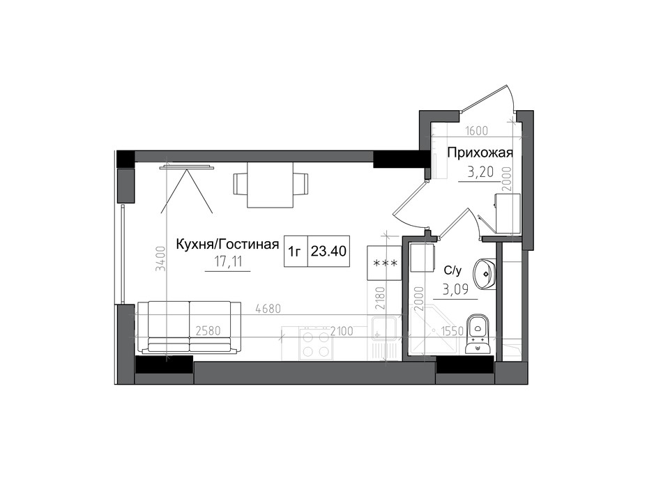 Планировка смарт квартиры в ЖК Artville 23.4 м², фото 241429 Планировка смарт квартиры в ЖК Artville 23.4 м², фото 241429