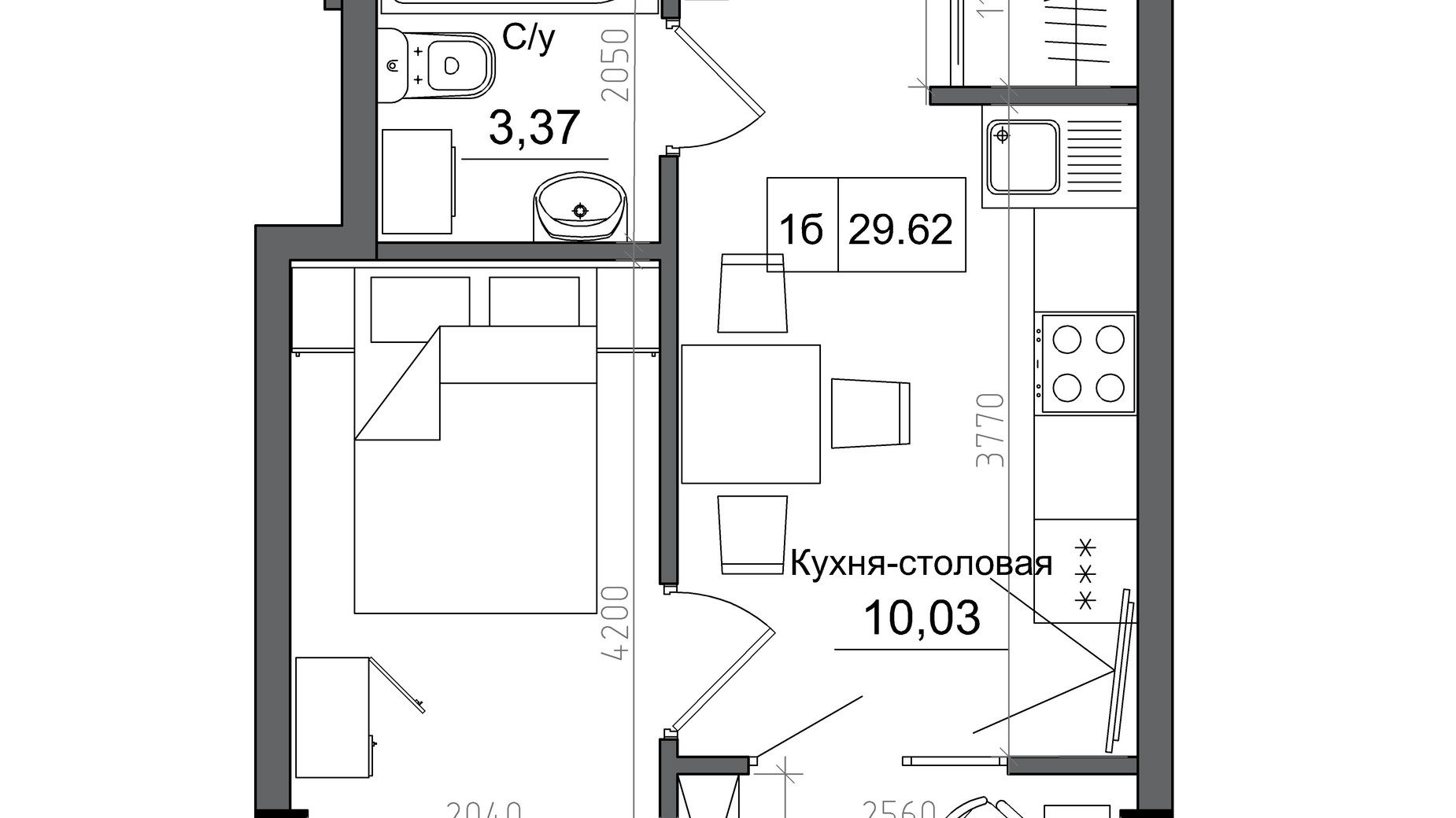 Планировка 1-комнатной квартиры в ЖК Artville 29.62 м², фото 241441