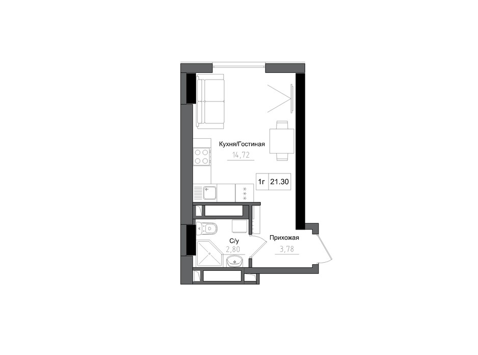 Планировка смарт квартиры в ЖК Artville 21.3 м², фото 241443 Планировка смарт квартиры в ЖК Artville 21.3 м², фото 241443