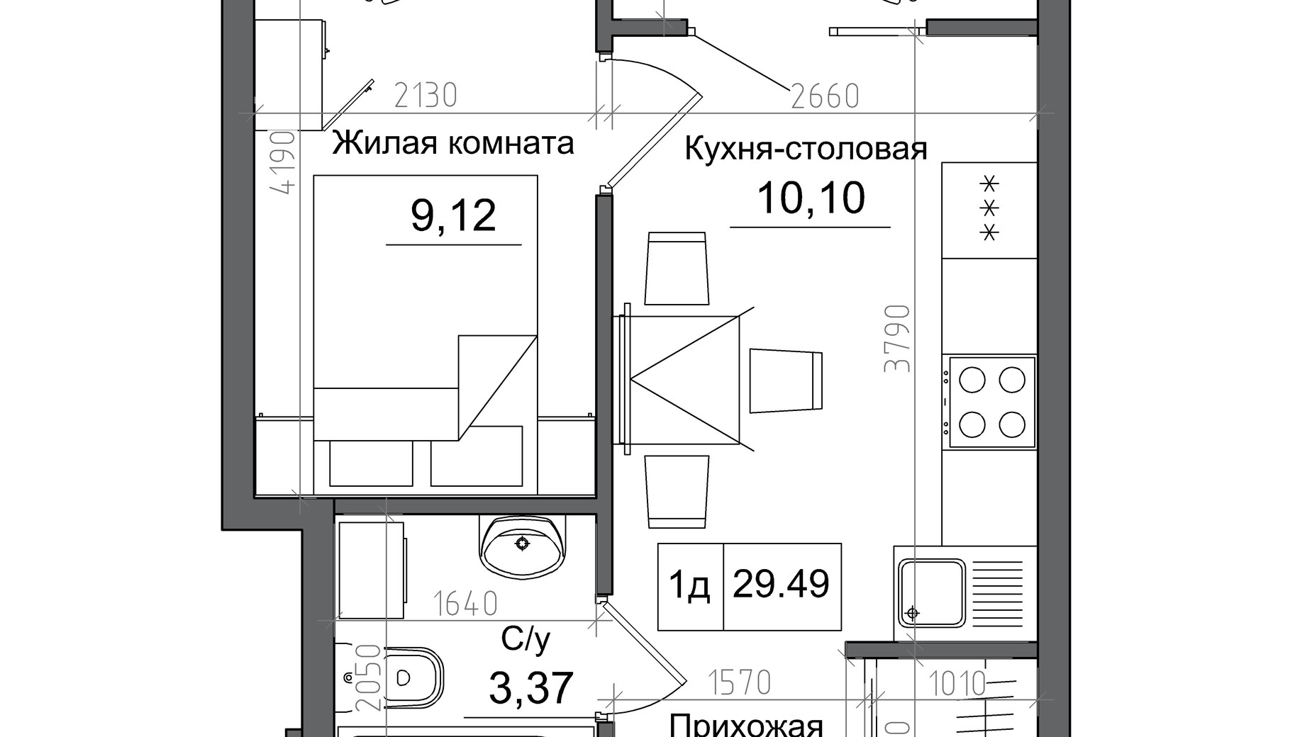 Планировка 1-комнатной квартиры в ЖК Artville 29.49 м², фото 241446