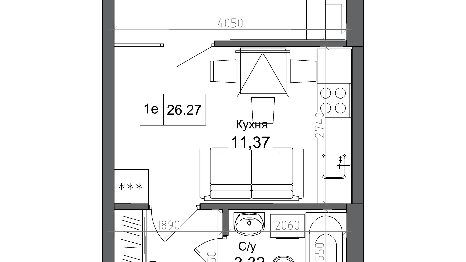 Планировка 1-комнатной квартиры в ЖК Artville 26.27 м², фото 241450