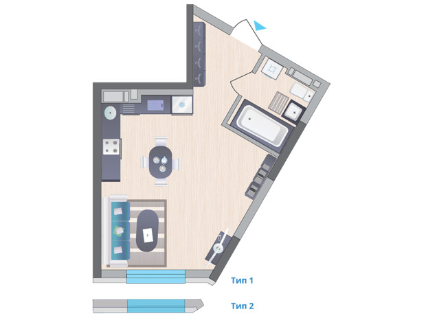 ЖК Symbol: планування 1-кімнатної квартири 31.26 м²