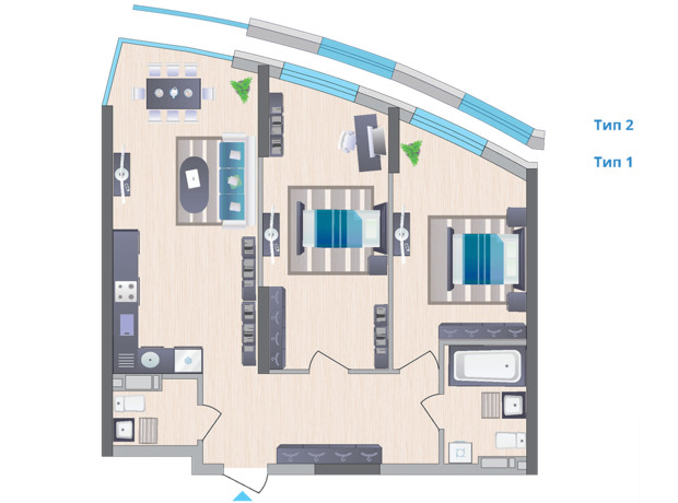 ЖК Symbol: планировка 2-комнатной квартиры 75.65 м²