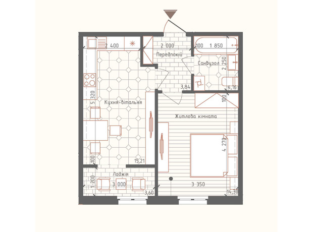ЖК Нова Англія: планування 1-кімнатної квартири 43 м²