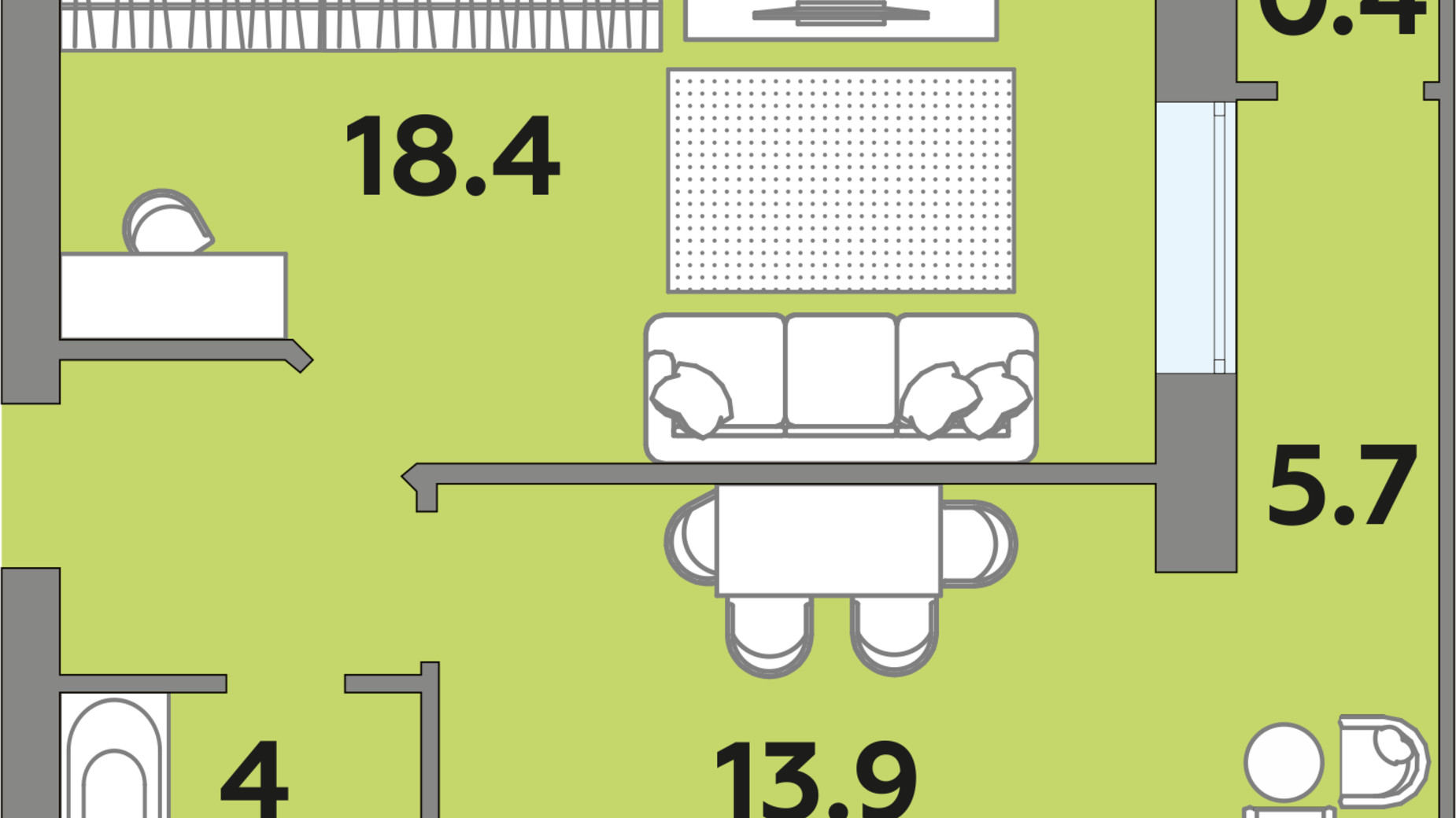 Планування 1-кімнатної квартири в ЖК Яровиця 45.9 м², фото 242001