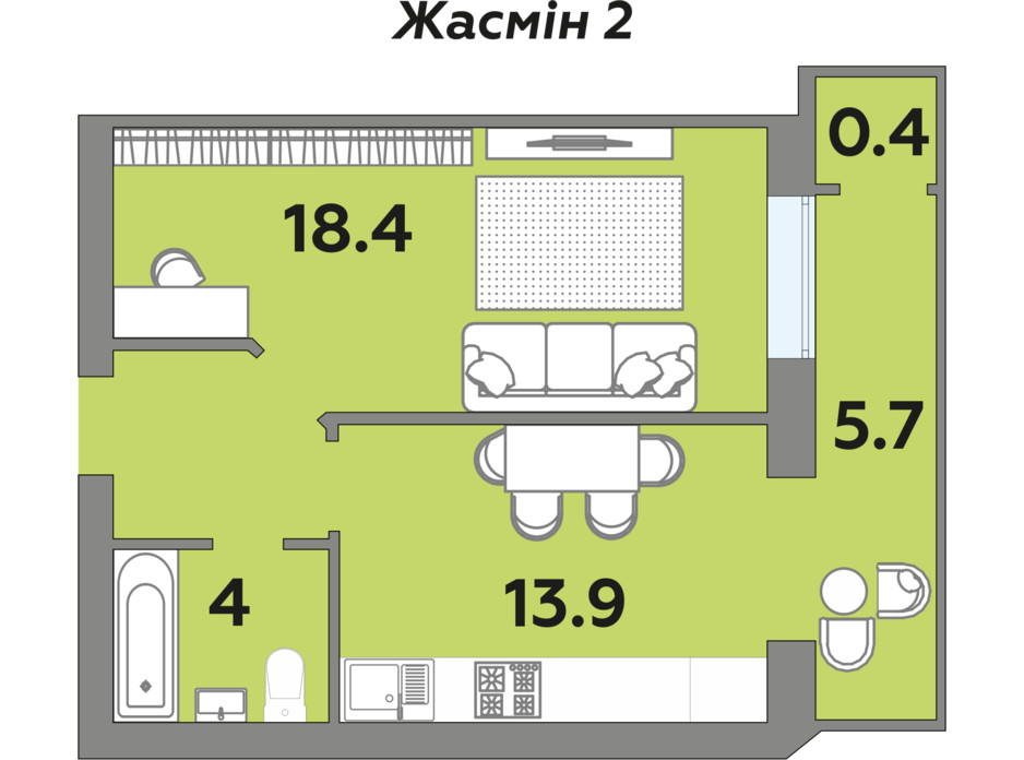 Планировка 1-комнатной квартиры в ЖК Яровица 45.9 м², фото 242001 Планировка 1-комнатной квартиры в ЖК Яровица 45.9 м², фото 242001