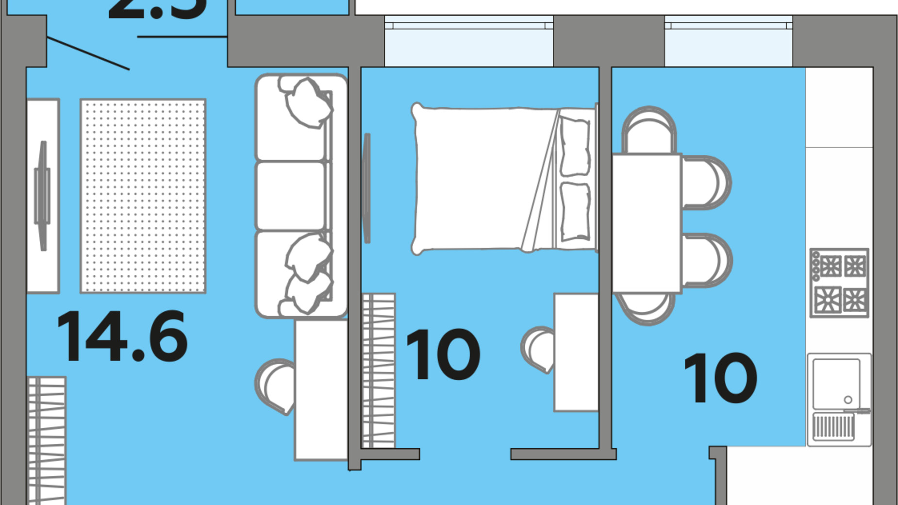 Планировка 2-комнатной квартиры в ЖК Яровица 55.9 м², фото 242002