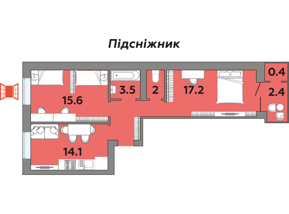 Планировка 2-комнатной квартиры в ЖК Яровица 63.3 м², фото 242007 Планировка 2-комнатной квартиры в ЖК Яровица 63.3 м², фото 242007