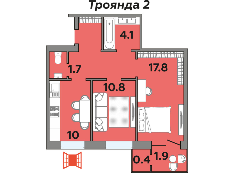 Планировка 2-комнатной квартиры в ЖК Яровица 56.4 м², фото 242012 Планировка 2-комнатной квартиры в ЖК Яровица 56.4 м², фото 242012
