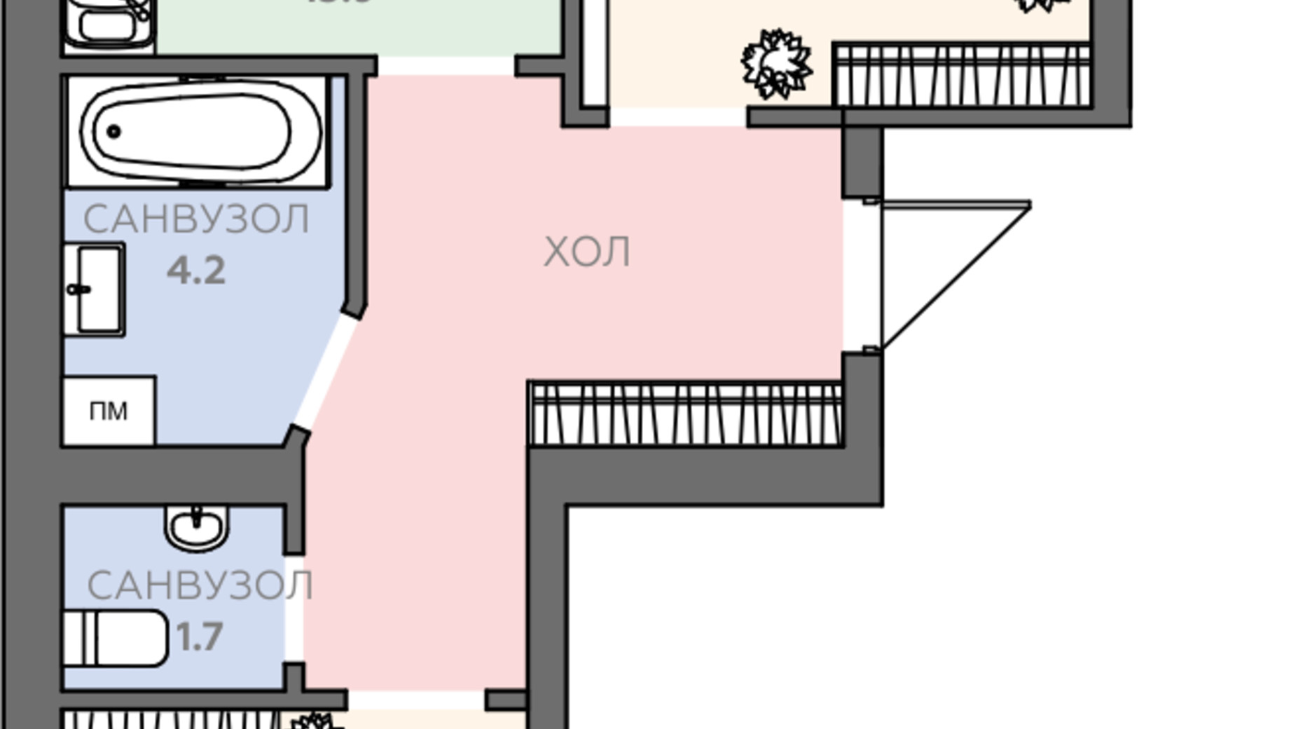 Планування 2-кімнатної квартири в ЖК Яровиця 64.4 м², фото 242057