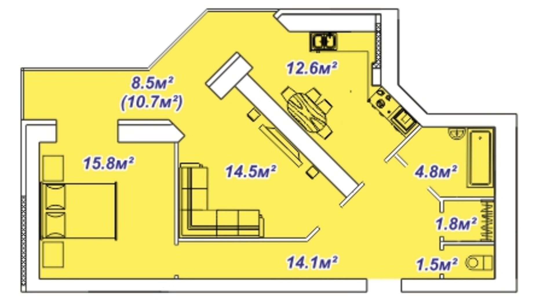 Планировка 2-комнатной квартиры в ЖК Яровица 75.7 м², фото 242058