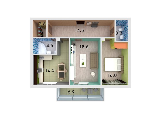 ЖК Dream House: планування 2-кімнатної квартири 82 м²