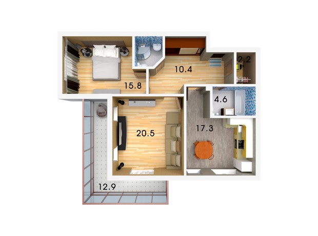 ЖК Dream House: планировка 2-комнатной квартиры 95.43 м²
