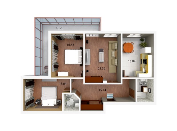 ЖК Dream House: планировка 3-комнатной квартиры 117 м²