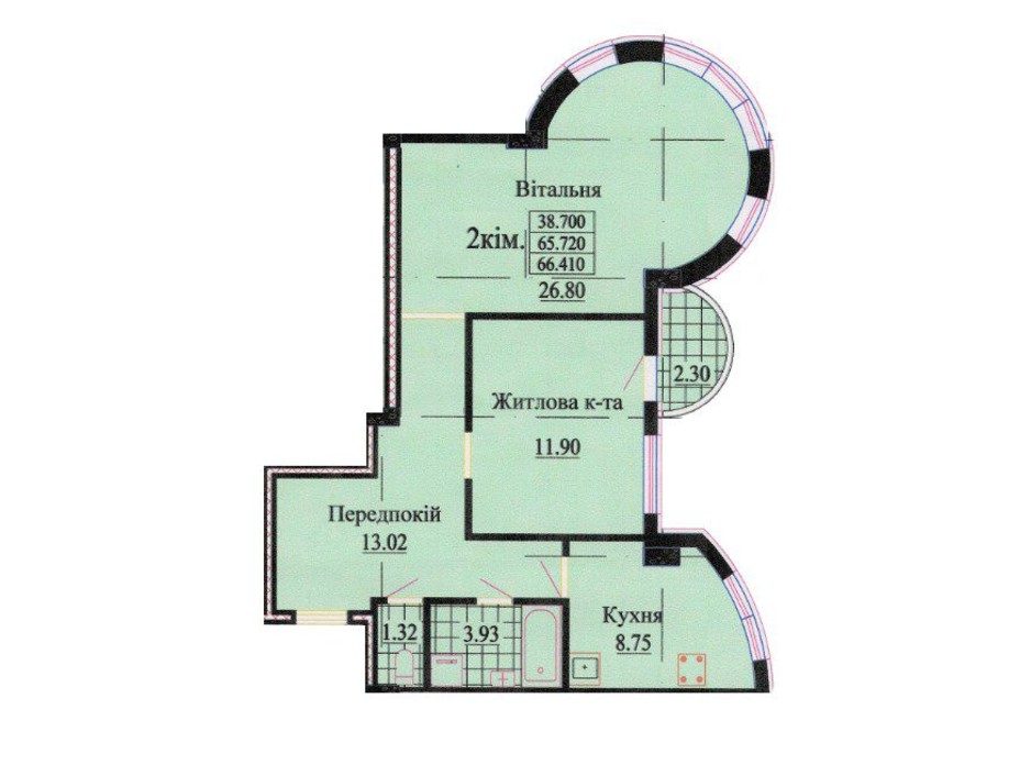 Планування 2-кімнатної квартири в ЖК вул. Роксолани, 16 63.6 м², фото 242343 Планування 2-кімнатної квартири в ЖК вул. Роксолани, 16 63.6 м², фото 242343