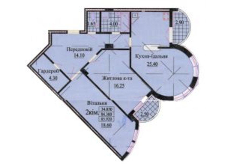 Планировка 2-комнатной квартиры в ЖК ул. Роксоланы, 16 85.2 м², фото 242344 Планировка 2-комнатной квартиры в ЖК ул. Роксоланы, 16 85.2 м², фото 242344