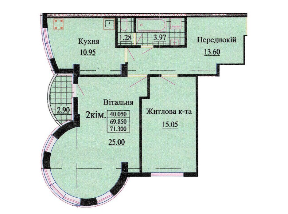 Планировка 2-комнатной квартиры в ЖК ул. Роксоланы, 16 72.3 м², фото 242349 Планировка 2-комнатной квартиры в ЖК ул. Роксоланы, 16 72.3 м², фото 242349