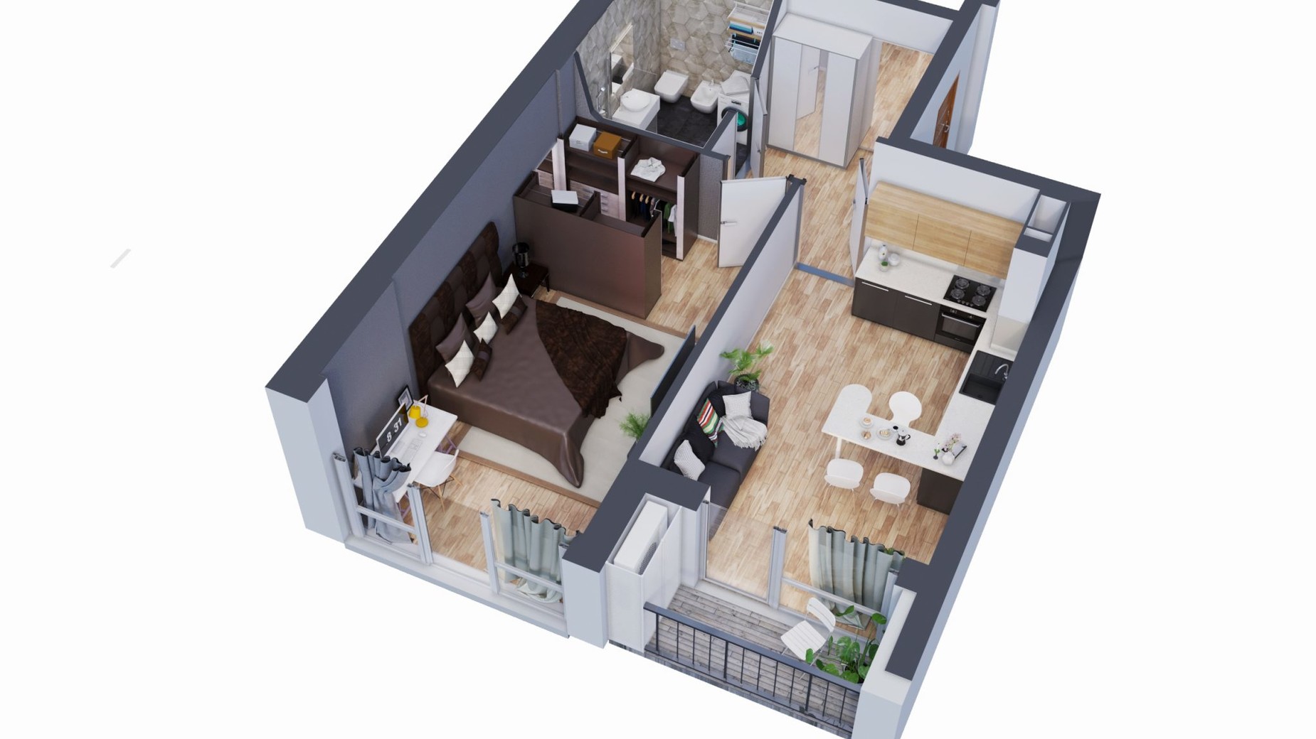 Планування 1-кімнатної квартири в ЖК Greenville на Печерську 51.5 м², фото 242525