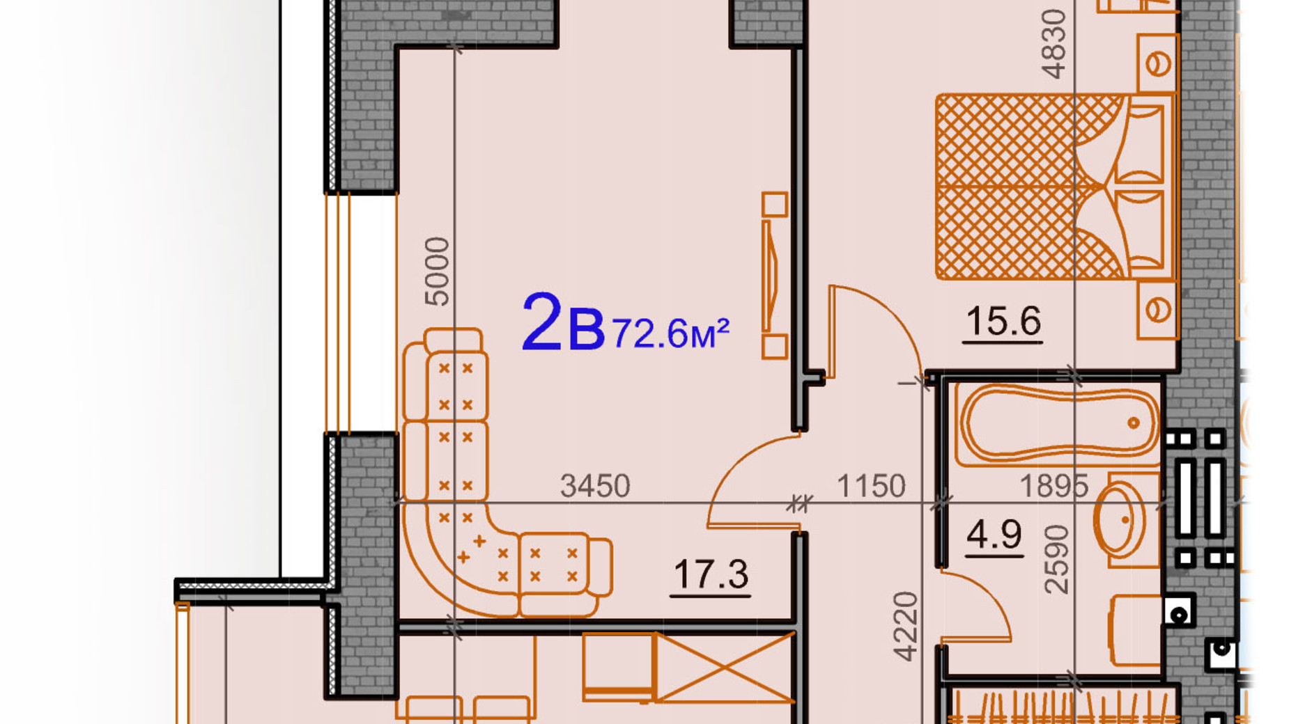 Планування 2-кімнатної квартири в ЖК Курортний 72.6 м², фото 242557