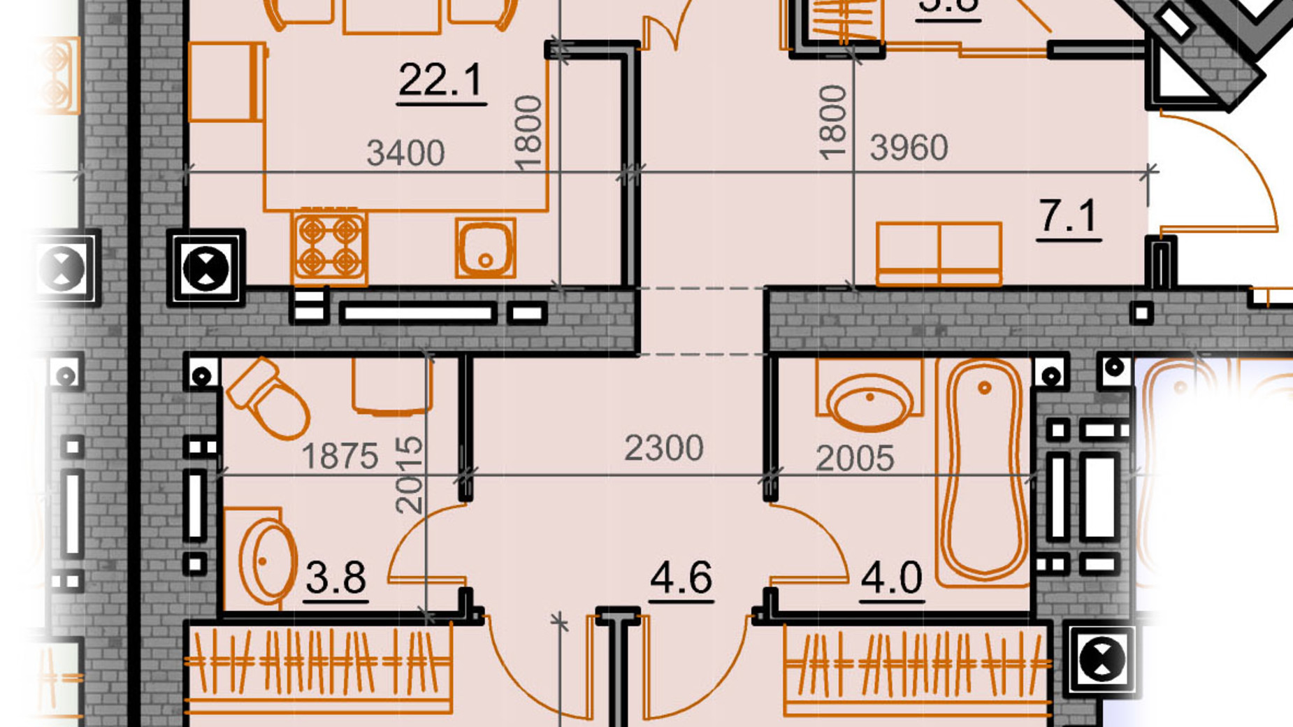 Планування 2-кімнатної квартири в ЖК Курортний 86.1 м², фото 242560