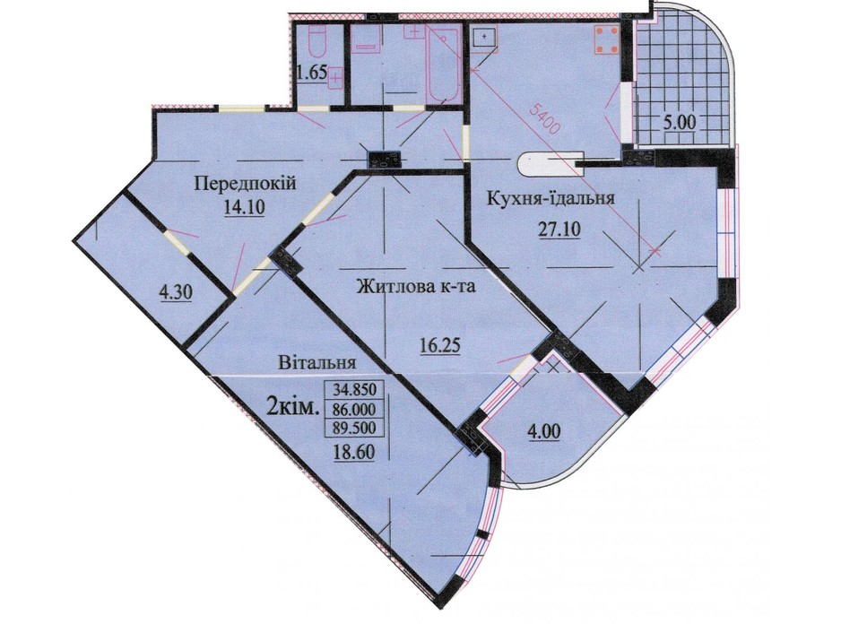 Планировка 3-комнатной квартиры в ЖК ул. Роксоланы, 16 96.3 м², фото 242592 Планировка 3-комнатной квартиры в ЖК ул. Роксоланы, 16 96.3 м², фото 242592