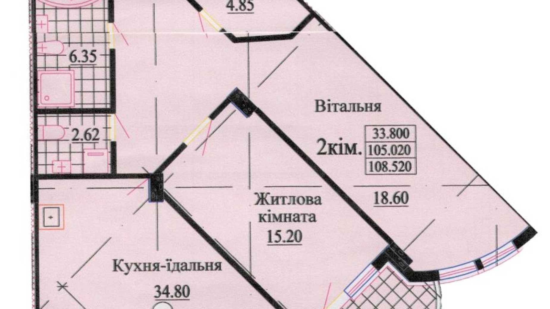 Планировка 3-комнатной квартиры в ЖК ул. Роксоланы, 16 121.6 м², фото 242593