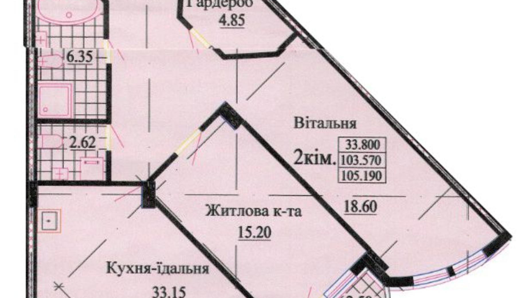 Планування 3-кімнатної квартири в ЖК вул. Роксолани, 16 117.7 м², фото 242594