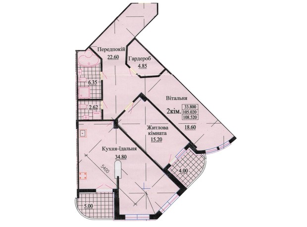 ЖК ул. Роксоланы, 16: планировка 3-комнатной квартиры 114 м²