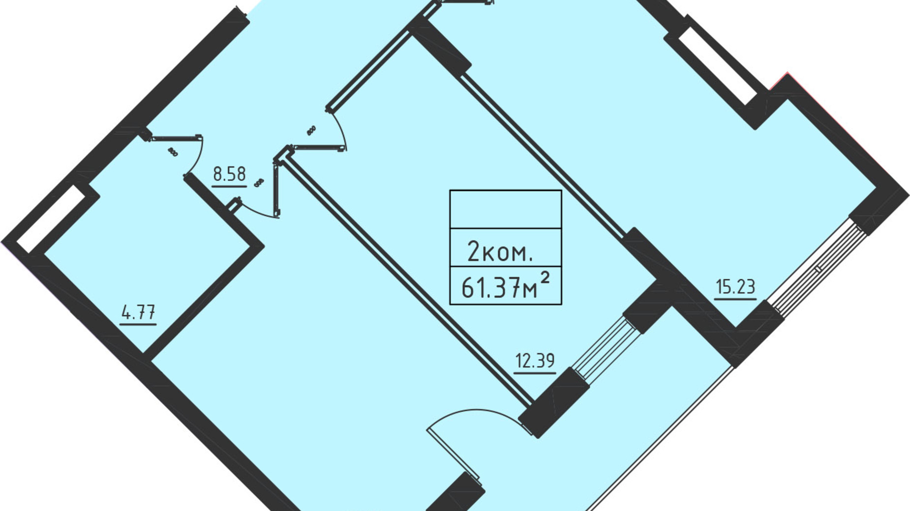 Планировка 2-комнатной квартиры в ЖК Avinion 61.4 м², фото 243014