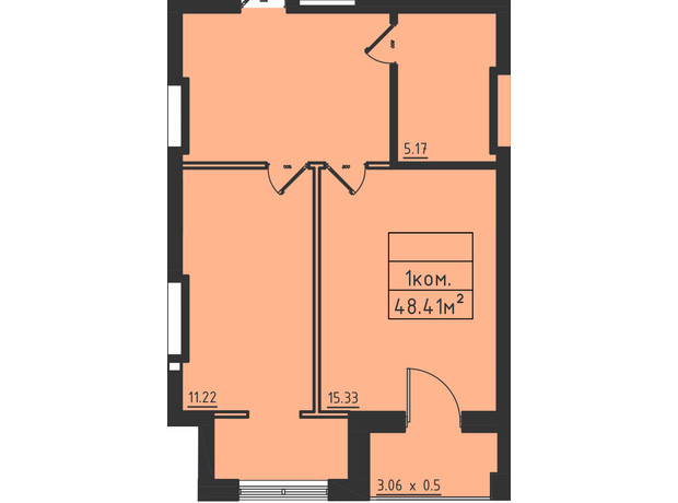 ЖК Avinion: планировка 1-комнатной квартиры 48.4 м²