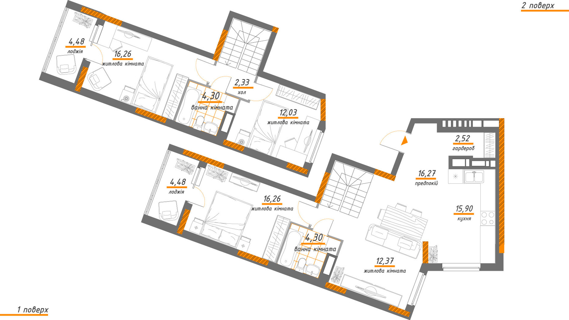 Планування багато­рівневої квартири в ЖК Нивки-Парк 111.5 м², фото 243122