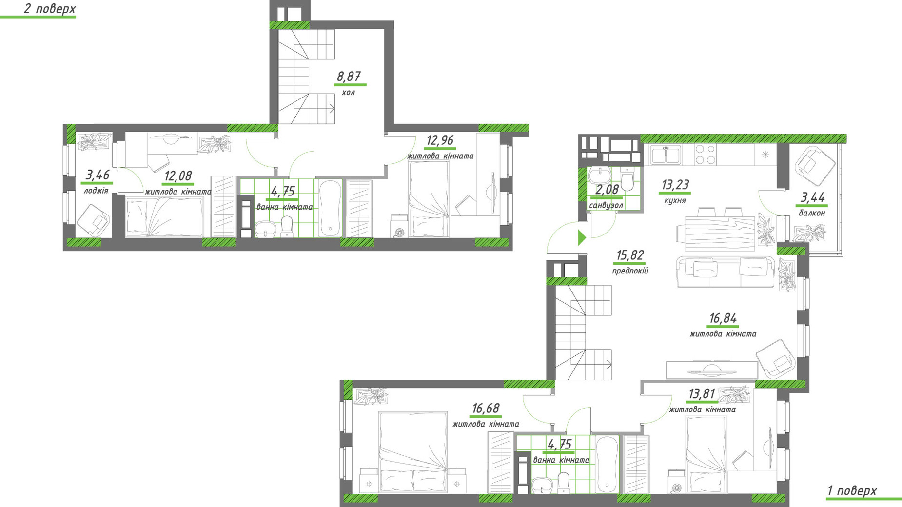 Планировка много­уровневой квартиры в ЖК Нивки-Парк 130.66 м², фото 243127