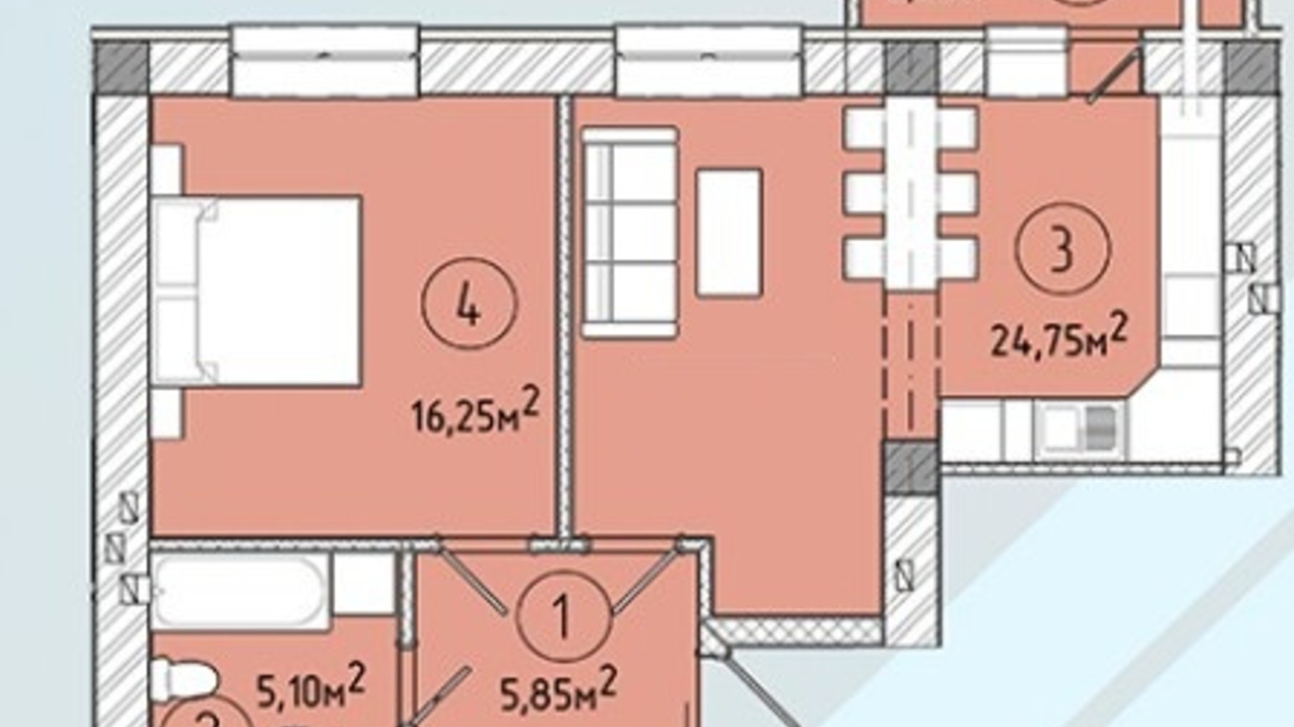 Планування квартири студії в ЖК Modern 53.3 м², фото 243223