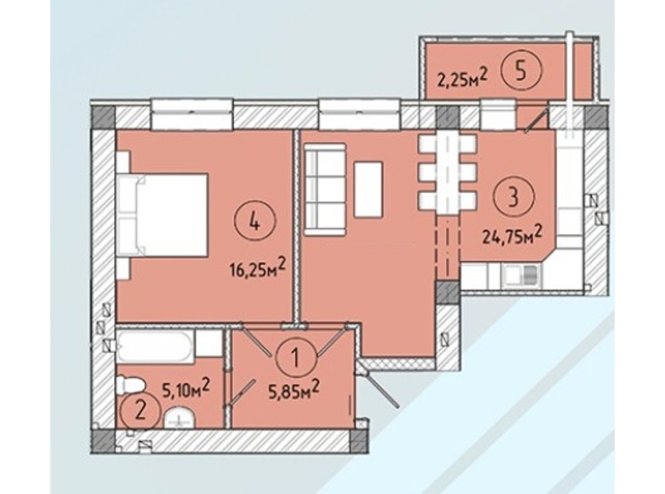 Планування квартири студії в ЖК Modern 53.3 м², фото 243223 Планування квартири студії в ЖК Modern 53.3 м², фото 243223