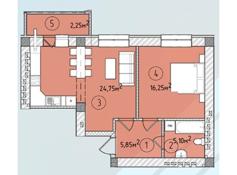 Планування квартири студії в ЖК Modern 54.3 м², фото 243224 Планування квартири студії в ЖК Modern 54.3 м², фото 243224
