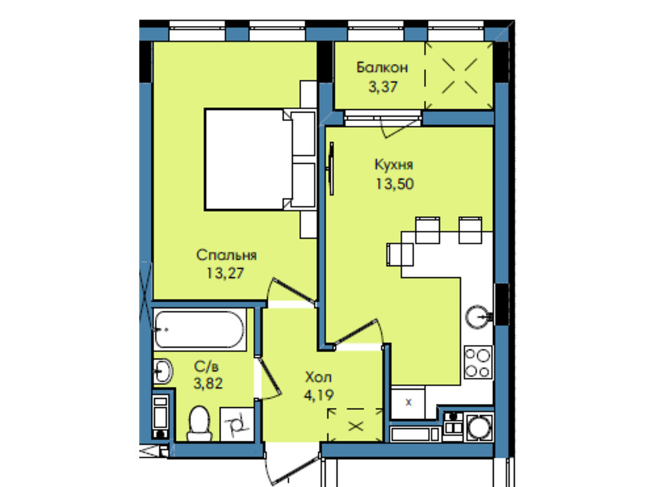 Планування 1-кімнатної квартири в ЖК Washington City 38.15 м², фото 243235 Планування 1-кімнатної квартири в ЖК Washington City 38.15 м², фото 243235