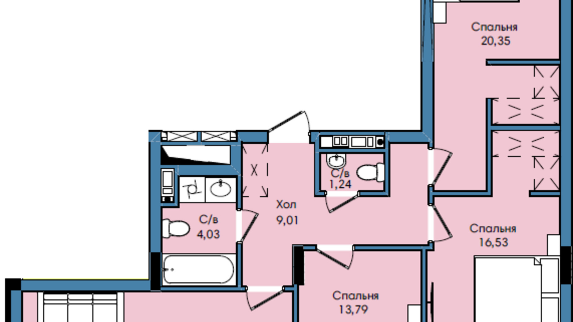 Планування 3-кімнатної квартири в ЖК Washington City 93.07 м², фото 243240