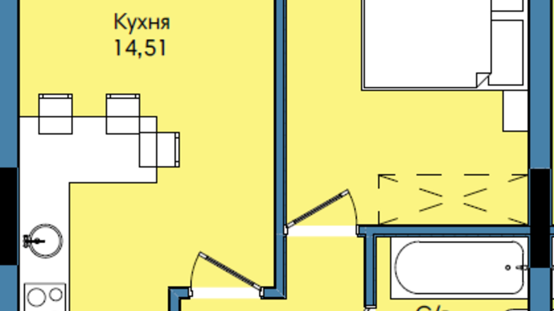 Планування 1-кімнатної квартири в ЖК Washington City 37.58 м², фото 243243