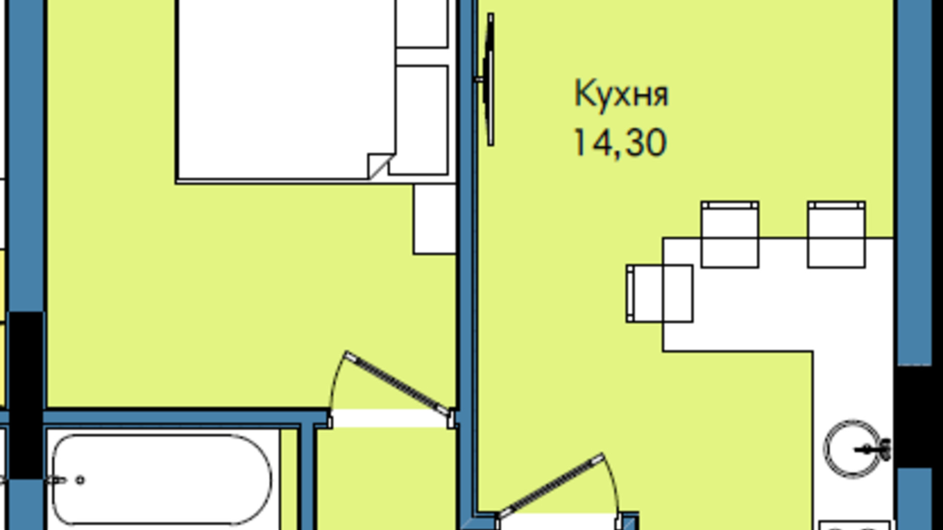 Планування 1-кімнатної квартири в ЖК Washington City 39.63 м², фото 243251