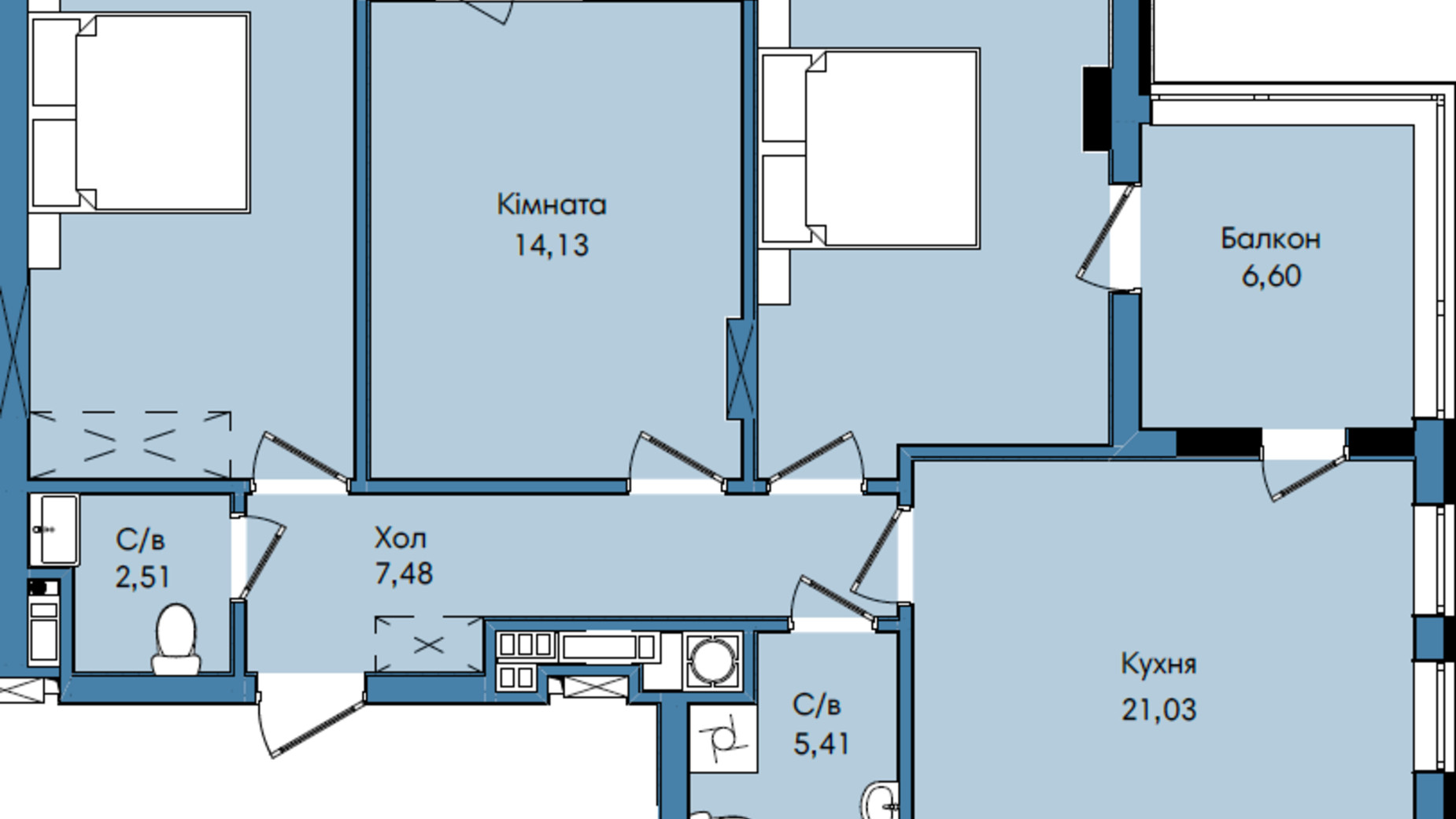 Планировка 3-комнатной квартиры в ЖК Washington City 95.04 м², фото 243260