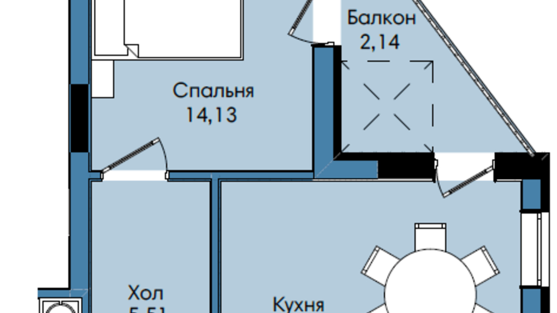 Планування 1-кімнатної квартири в ЖК Washington City 42.98 м², фото 243264