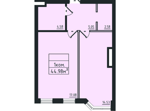 ЖК Avinion: планировка 1-комнатной квартиры 45.7 м²