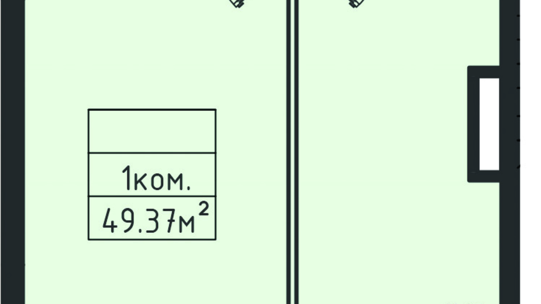 Планування 1-кімнатної квартири в ЖК Avinion 49.4 м², фото 243305