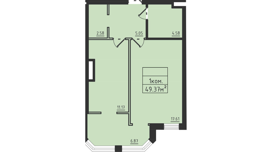 Планировка 1-комнатной квартиры в ЖК Avinion 49.4 м², фото 243313
