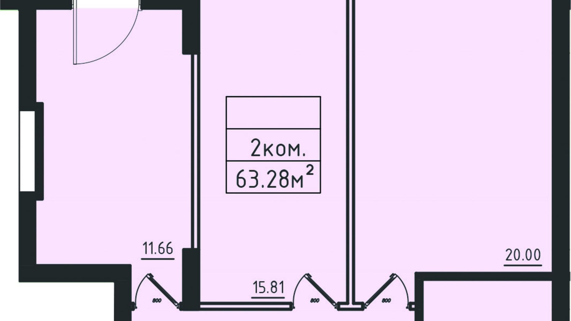 Планування 2-кімнатної квартири в ЖК Avinion 63.3 м², фото 243320