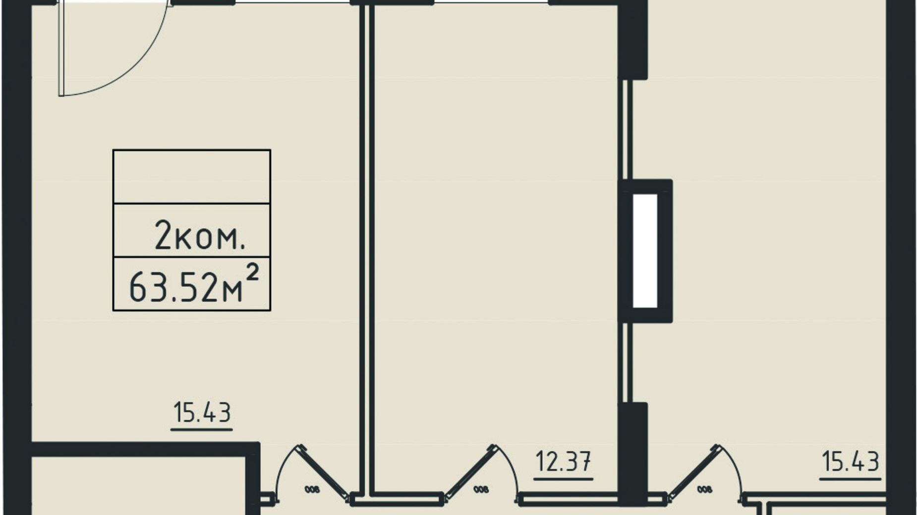 Планировка 2-комнатной квартиры в ЖК Avinion 63.5 м², фото 243321